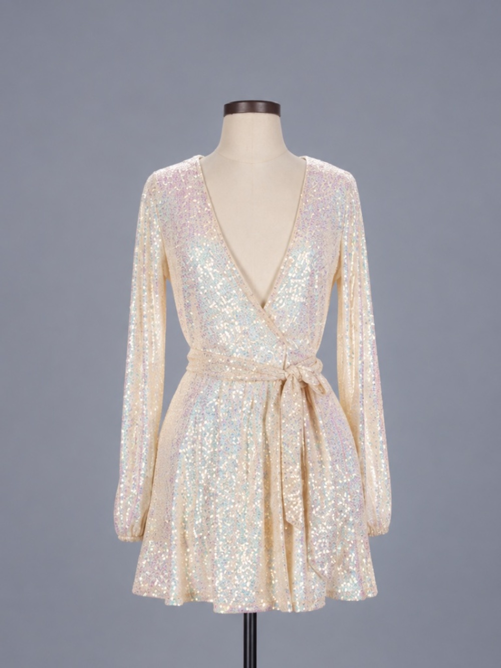 Showpo Iridescent Sequin Wrap Mini Dress – Size 0